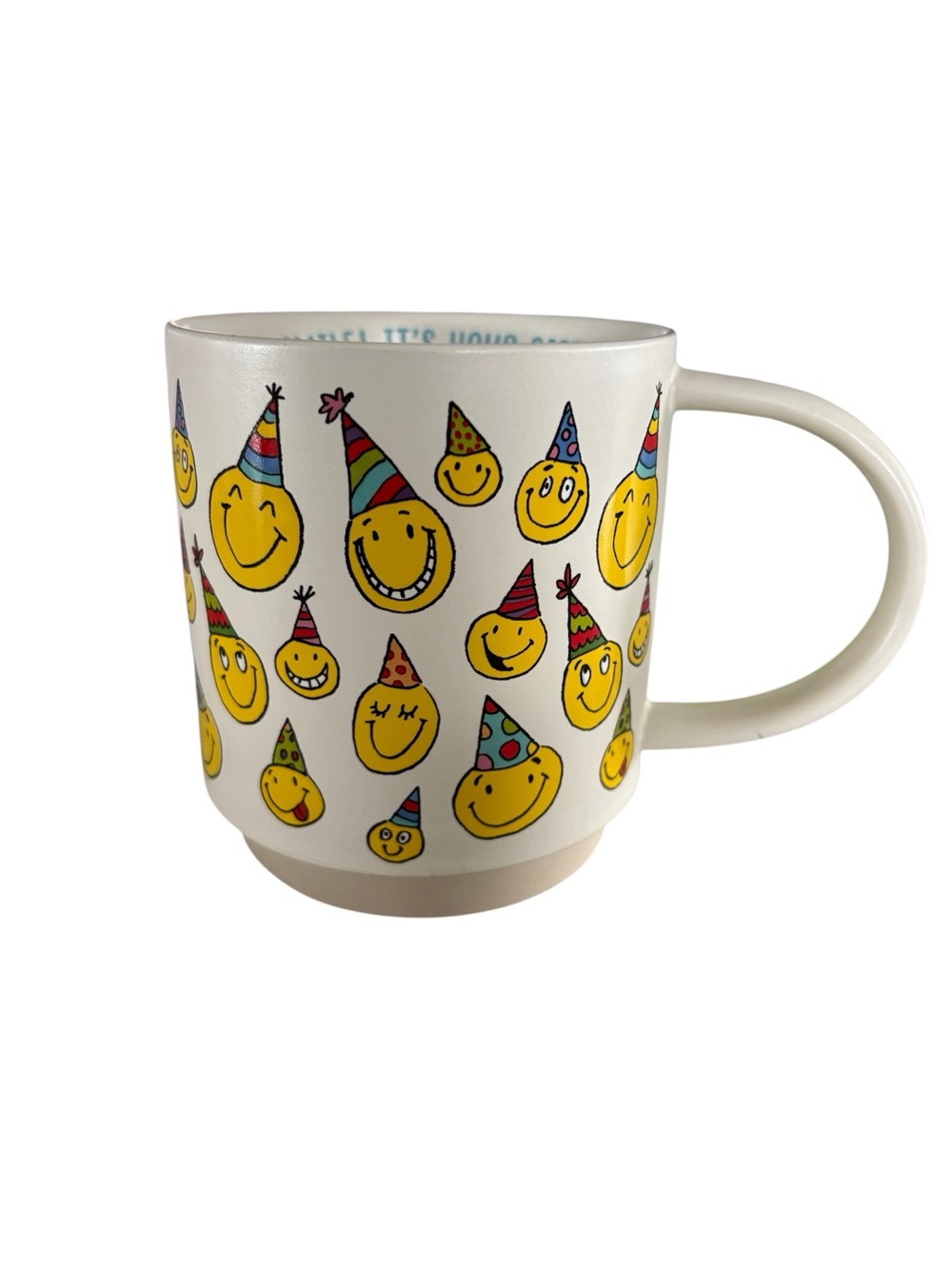 Hallmark White Ceramic Mug with Yellow Smiley Party Faces